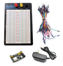 Load image into Gallery viewer, Tektrum Externally Powered Solderless 1660 Tie-Points Experiment Plug-in Breadboard with Aluminum Back Plate, Jumper Wires, Power Module, Wall Adaptor for Proto-Typing Circuit