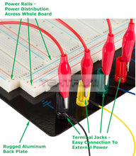 Load image into Gallery viewer, Tektrum Externally Powered Solderless 3220 Tie-Points Experiment Plug-In Breadboard With Aluminum Back Plate And Jumper Wires For Proto-Typing Circuit