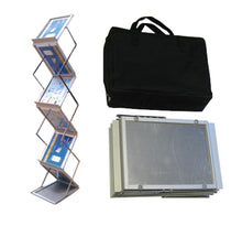 Load image into Gallery viewer, Tektrum Portable Foldable Metal Literature Rack Display Holder Stand w/Carry Bag, Pop-up Magazine Brochure Catalog Rack, Light Weight, for Trade Show Booth Office Retail Store Showroom (6 Pockets)