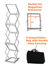 Load image into Gallery viewer, Tektrum Portable Foldable Metal Literature Rack Display Holder Stand w/Carry Bag, Pop-up Magazine Brochure Catalog Rack, Light Weight, for Trade Show Booth Office Retail Store Showroom (6 Pockets)