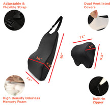 Load image into Gallery viewer, Tektrum Orthopedic Back Support Lumbar Cushion for Car & Headrest Neck Pillow Kit - Ergonomic Thick 3D Design Fit Major Car Seat & Body Curve -Back, Neck Pain Relief, Improve Posture -Black (TD-QFC-012011-A-BLK)