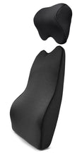 Load image into Gallery viewer, Tektrum Orthopedic Back Support Lumbar Cushion for Car & Headrest Neck Pillow Kit - Ergonomic Thick 3D Design Fit Major Car Seat & Body Curve -Back, Neck Pain Relief, Improve Posture -Black (TD-QFC-012011-A-BLK)