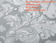 Load image into Gallery viewer, Tektrum Heavy Duty 90 inch Round Damask Jacquard Tablecloth Table Cover - Waterproof/Spill Proof/Stain Resistant/Wrinkle Free - Great for Banquet, Parties, Dinner, Kitchen, Wedding (Silver Gray)