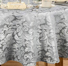 Load image into Gallery viewer, Tektrum Heavy Duty 70 inch Round Damask Jacquard Tablecloth Table Cover - Waterproof/Spill Proof/Stain Resistant/Wrinkle Free - Great for Banquet, Parties, Dinner, Kitchen, Wedding (Silver Gray)