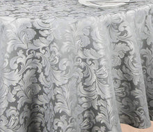 Load image into Gallery viewer, Tektrum Heavy Duty 90 inch Round Damask Jacquard Tablecloth Table Cover - Waterproof/Spill Proof/Stain Resistant/Wrinkle Free - Great for Banquet, Parties, Dinner, Kitchen, Wedding (Silver Gray)