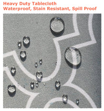 Load image into Gallery viewer, Tektrum Square/Rectangular Moroccan Quatrefoil Outdoor Tablecloth with Umbrella Hole and Zipper, Zippered Table Cover - Spill Proof/Waterproof - for Patio Garden Tabletop Decor (Light Grey)