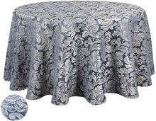 Load image into Gallery viewer, Tektrum Heavy Duty 90 inch Round Damask Jacquard Tablecloth Table Cover - Waterproof/Spill Proof/Stain Resistant/Wrinkle Free - Great for Banquet, Parties, Dinner, Kitchen, Wedding (Stone Blue)