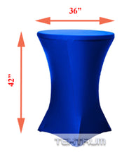 Load image into Gallery viewer, Tektrum 36-inch Highboy Cocktail Fitted Spandex Stretch Square Corner Tablecloth, Stretchable Elastic Table Cover Table Linens, 36" Round x 42" Tall-Wedding, Party-Wrinkle Free, Premium Fabric (Blue)