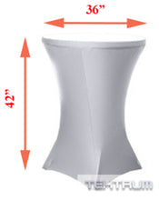 Load image into Gallery viewer, Tektrum 36-inch Highboy Cocktail Fitted Spandex Stretch Square Corner Tablecloth, Stretchable Elastic Table Cover Table Linens, 36" Round x 42" Tall-Wedding, Party-Wrinkle Free, Premium Fabric (White)