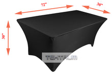 Load image into Gallery viewer, Tektrum  4ft/6ft/8ft Long Rectangular Stretch Tablecloth, Spandex Jacket Cover, Tight Fit Linen-Fitted Table Cover For Trade Show, DJ, Wedding, Party, Banquet, Event, Kiosk, Vendor - Premium Fabric (Black)