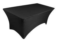 Load image into Gallery viewer, Tektrum  4ft/6ft/8ft Long Rectangular Stretch Tablecloth, Spandex Jacket Cover, Tight Fit Linen-Fitted Table Cover For Trade Show, DJ, Wedding, Party, Banquet, Event, Kiosk, Vendor - Premium Fabric (Black)