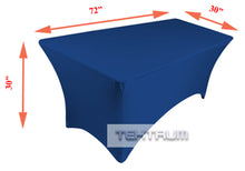 Load image into Gallery viewer, Tektrum  4ft/6ft/8ft Long Rectangular Stretch Tablecloth, Spandex Jacket Cover, Tight Fit Linen-Fitted Table Cover For Trade Show, DJ, Wedding, Party, Banquet, Event, Kiosk, Vendor - Premium Fabric (Blue)