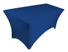 Load image into Gallery viewer, Tektrum  4ft/6ft/8ft Long Rectangular Stretch Tablecloth, Spandex Jacket Cover, Tight Fit Linen-Fitted Table Cover For Trade Show, DJ, Wedding, Party, Banquet, Event, Kiosk, Vendor - Premium Fabric (Blue)