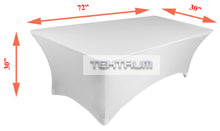 Load image into Gallery viewer, Tektrum  4ft/6ft/8ft Long Rectangular Stretch Tablecloth, Spandex Jacket Cover, Tight Fit Linen-Fitted Table Cover For Trade Show, DJ, Wedding, Party, Banquet, Event, Kiosk, Vendor - Premium Fabric (White)