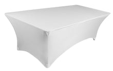 Load image into Gallery viewer, Tektrum  4ft/6ft/8ft Long Rectangular Stretch Tablecloth, Spandex Jacket Cover, Tight Fit Linen-Fitted Table Cover For Trade Show, DJ, Wedding, Party, Banquet, Event, Kiosk, Vendor - Premium Fabric (White)
