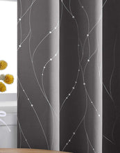 Load image into Gallery viewer, Tektrum Thermal Insulated Blackout Room Darkening Window Curtains with Grommet Top, Silver Foil Print Wave Lines with Dots Drapes for Living Room Bedroom Light Blocking, 2 Panels (Grey)