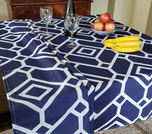 Load image into Gallery viewer, Tektrum Square/Rectangular Moroccan Geometric Tablecloth Table Cover - Waterproof/Spill Proof/Stain Resistant/Wrinkle Free/Heavy Duty - Great for Parties, Banquet, Dinner, Wedding (Navy)