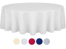 Load image into Gallery viewer, Tektrum Heavy Duty 70 inch Round Elegant Waffle Weave Check Jacquard Tablecloth Table Cover - Waterproof/Spill Proof/Stain Resistant/Wrinkle Free/Heavy Duty - Great for Dinner, Banquet, Parties, Wedding (White)
