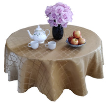 Load image into Gallery viewer, Tektrum Round Moroccan Flower Jacquard Tablecloth Table Cover - Spill Proof/Stain Resistant/Waterproof/Wrinkle Free/Heavy Duty - Great for Parties, Banquet, Dinner, Wedding (Gold)