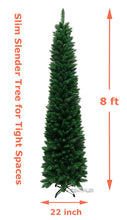 Load image into Gallery viewer, Tektrum 8-Feet Artificial Christmas Fir Pencil Tree with Tapered Branch Tips, Solid Metal Stand for Christmas/Holiday/Party - Slim Slender Tree for Tight Spaces (SYCT-1610E)