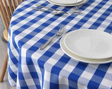 Load image into Gallery viewer, Tektrum Waterproof Round Checker Checkered Tablecloth Table Cover -Spill Proof/Stain Resistant/Wrinkle Free-for Camping Picnic, Dinner, Restaurant (Blue and White)