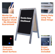 Load image into Gallery viewer, Tektrum Large Sturdy Vintage Rustic Wood Magnetic Double-Side Sidewalk A-Frame Sandwich Chalkboard Sign Board 20"x40", Free Standing, Easy Erase Writing Surface, for Shops Pubs - Grey Wash Finish