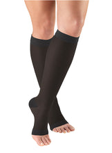 Load image into Gallery viewer, Tektrum - A Pair of Knee High Firm Graduated Compression Socks 23-32mmHg for Men & Women - Best for Maternity Pregnancy, Sports, Flight Travel - Open Toe (Black)