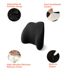 Load image into Gallery viewer, Tektrum Back Support Orthopedic Lumbar Pillow for Car Seat, Home/Office Chair, Sofa, Travel, Backrest - Ergonomic 3D Design Fit Body Curve, Washable Cover - Lower Back Pain Relief - Black (TD-QFC002-BLK)