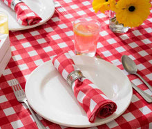 Load image into Gallery viewer, Tektrum Waterproof Round Checker Checkered Tablecloth Table Cover -Spill Proof/Stain Resistant/Wrinkle Free-for Camping Picnic, Dinner, Restaurant (Red and White)