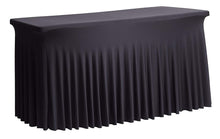 Load image into Gallery viewer, Tektrum 4ft/6ft/8ft Long Rectangular Stretch Tablecloth Table Skirt, One-Piece Spandex Jacket Cover, Tight Fit Linen-Fitted Table Cover for Trade Show, DJ, Wedding, Party, Event, Kiosk-Premium Fabric (Black)