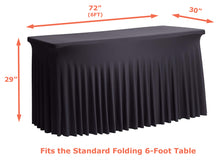 Load image into Gallery viewer, Tektrum 4ft/6ft/8ft Long Rectangular Stretch Tablecloth Table Skirt, One-Piece Spandex Jacket Cover, Tight Fit Linen-Fitted Table Cover for Trade Show, DJ, Wedding, Party, Event, Kiosk-Premium Fabric (Black)