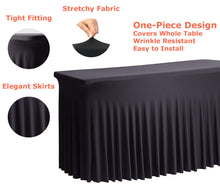 Load image into Gallery viewer, Tektrum 4ft/6ft/8ft Long Rectangular Stretch Tablecloth Table Skirt, One-Piece Spandex Jacket Cover, Tight Fit Linen-Fitted Table Cover for Trade Show, DJ, Wedding, Party, Event, Kiosk-Premium Fabric (Black)