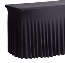 Load image into Gallery viewer, Tektrum 4ft/6ft/8ft Long Rectangular Stretch Tablecloth Table Skirt, One-Piece Spandex Jacket Cover, Tight Fit Linen-Fitted Table Cover for Trade Show, DJ, Wedding, Party, Event, Kiosk-Premium Fabric (Black)