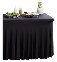 Load image into Gallery viewer, Tektrum 4ft/6ft/8ft Long Rectangular Stretch Tablecloth Table Skirt, One-Piece Spandex Jacket Cover, Tight Fit Linen-Fitted Table Cover for Trade Show, DJ, Wedding, Party, Event, Kiosk-Premium Fabric (Black)