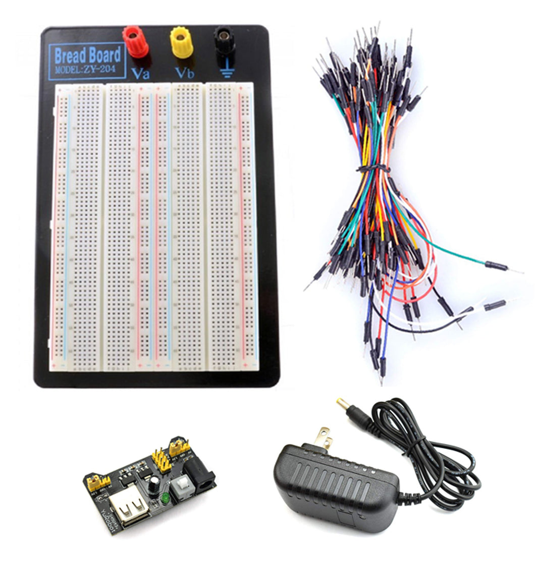 Tektrum Externally Powered Solderless 1660 Tie-Points Experiment Plug-in Breadboard with Aluminum Back Plate, Jumper Wires, Power Module, Wall Adaptor for Proto-Typing Circuit