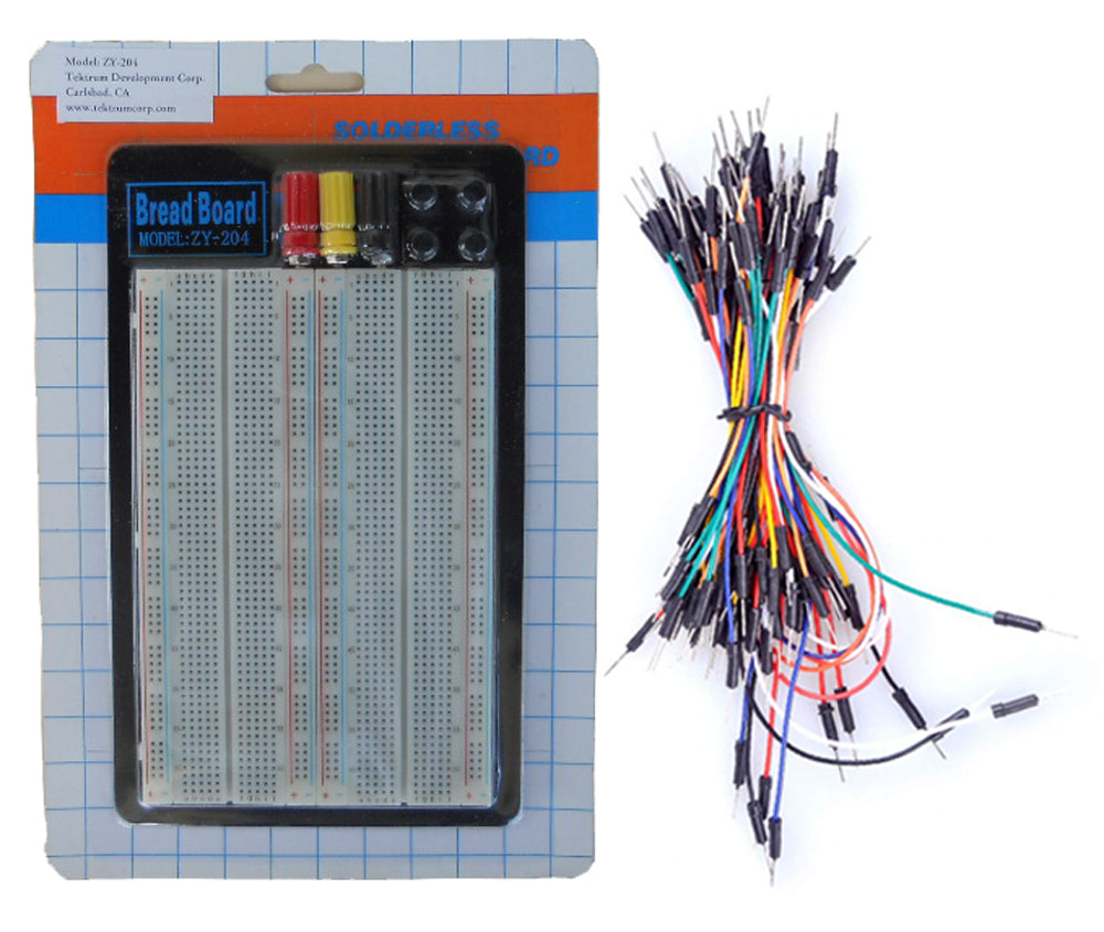 Tektrum Externally Powered Solderless 1660 Tie-Points Experiment Plug-In Breadboard With Aluminum Back Plate And Jumper Wires For Proto-Typing Circuit