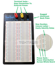 Load image into Gallery viewer, Tektrum Externally Powered Solderless 1660 Tie-Points Experiment Plug-in Breadboard with Aluminum Back Plate, Jumper Wires, Power Module, Wall Adaptor for Proto-Typing Circuit
