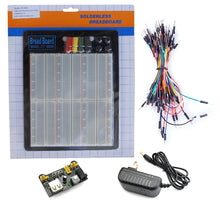 Load image into Gallery viewer, Tektrum Externally Powered Solderless 2200 Tie-Points Experiment Plug-in Breadboard with Aluminum Back Plate, Jumper Wires, Power Module, Wall Adaptor for Proto-Typing Circuit

