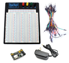 Load image into Gallery viewer, Tektrum Externally Powered Solderless 3220 Tie-Points Experiment Plug-in Breadboard with Aluminum Back Plate, Jumper Wires, Power Module, Wall Adaptor for Proto-Typing Circuit
