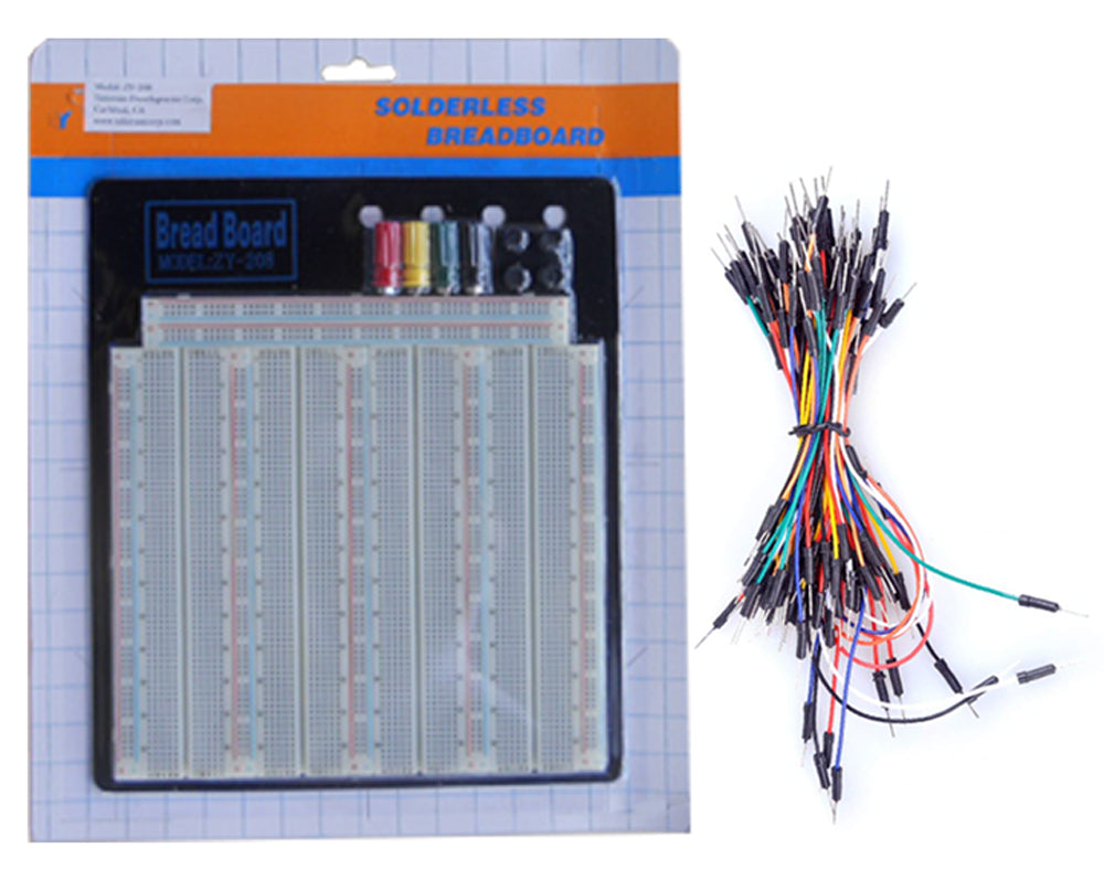 Tektrum Externally Powered Solderless 3220 Tie-Points Experiment Plug-In Breadboard With Aluminum Back Plate And Jumper Wires For Proto-Typing Circuit