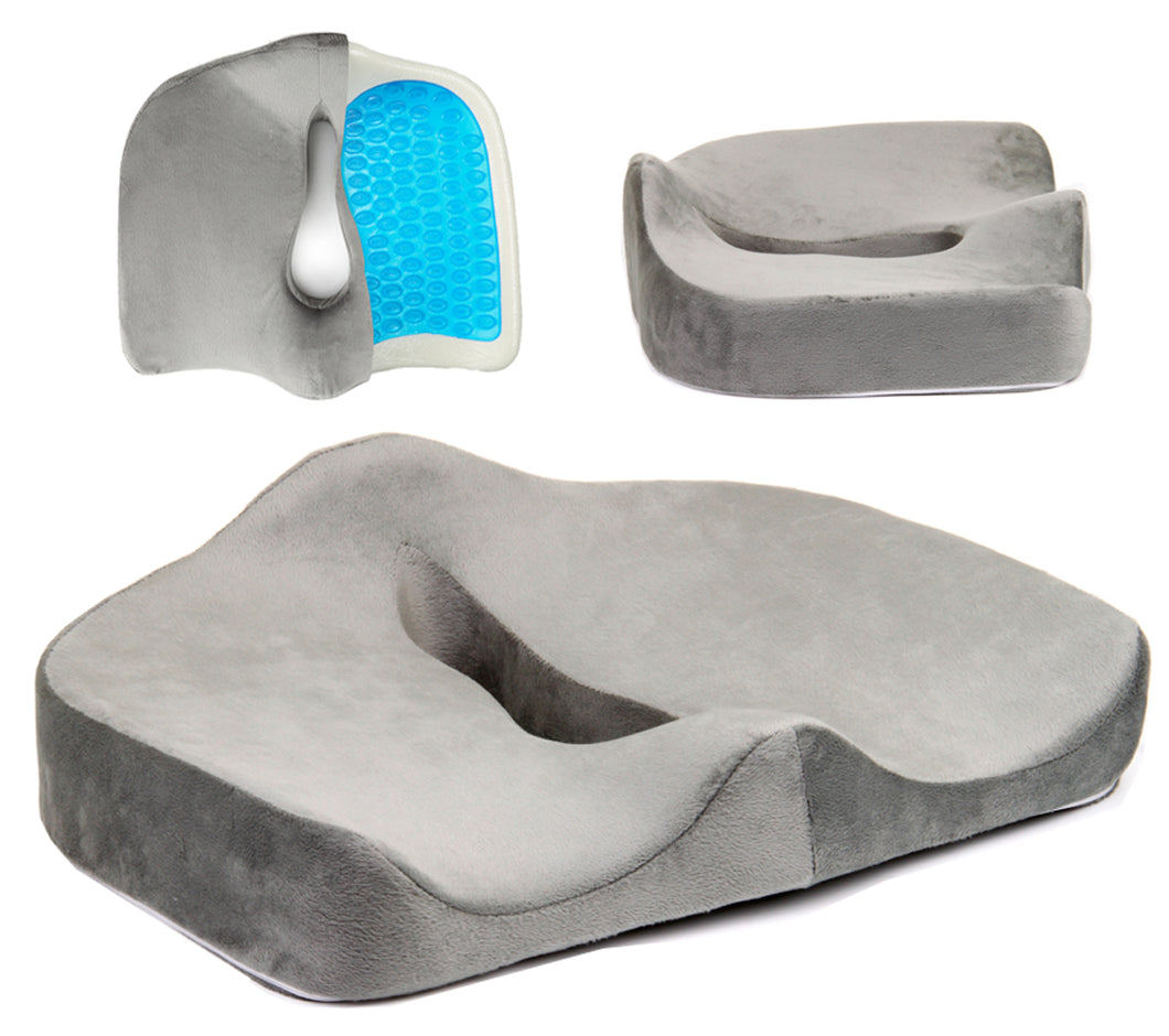 Tektrum Orthopedic Cool Gel Enhanced Seat Cushion, Gel Memory Foam Coccyx Cushion for Back Pain, Sciatica, Tailbone, Prostate, Sitting Long Hours - Office, Home, Car, Plane, Wheelchair (TD-02NJ-GREY)
