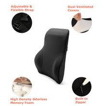 Load image into Gallery viewer, Tektrum Full Lumbar Entire Back Support Cushion for Home/Office Chair, Car Seat - Washable Cover, Ergonomic Thick 3D Design Fit Body Curve - Back Pain Relief, Improve Posture - Black (TD-QFC024-BLK)
