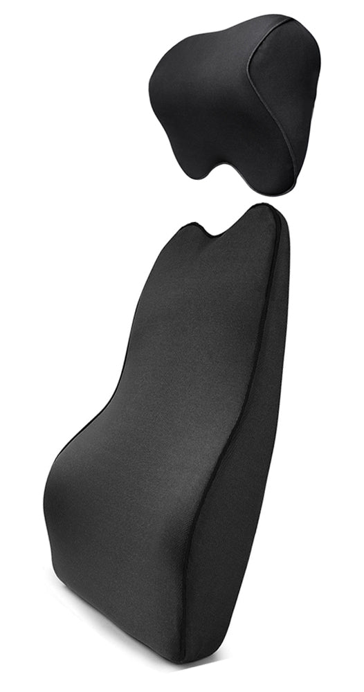 Tektrum Orthopedic Back Support Lumbar Cushion for Car & Headrest Neck Pillow Kit - Ergonomic Thick 3D Design Fit Major Car Seat & Body Curve -Back, Neck Pain Relief, Improve Posture -Black (TD-QFC-012011-A-BLK)