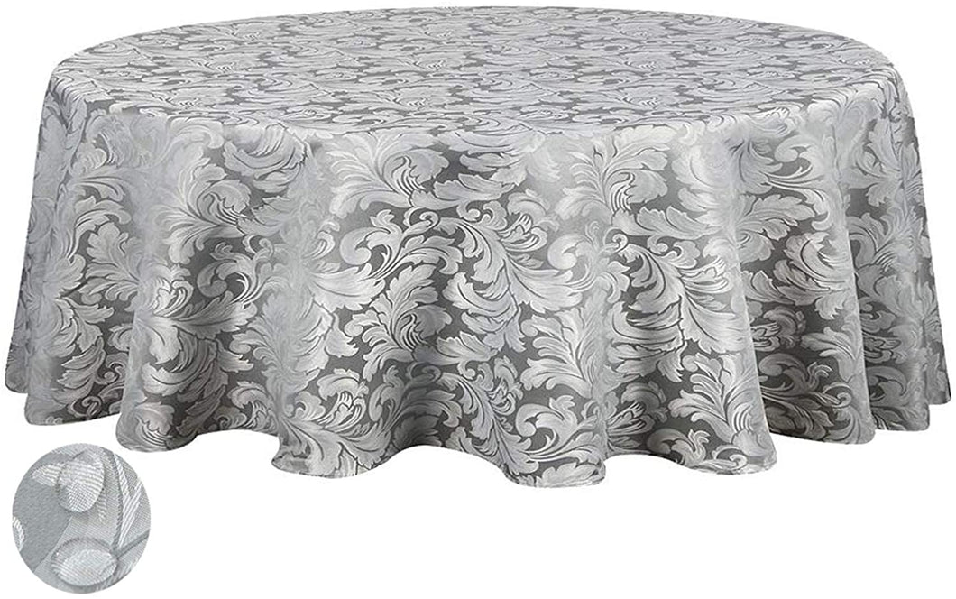 Tektrum Heavy Duty 70 inch Round Damask Jacquard Tablecloth Table Cover - Waterproof/Spill Proof/Stain Resistant/Wrinkle Free - Great for Banquet, Parties, Dinner, Kitchen, Wedding (Silver Gray)