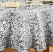 Load image into Gallery viewer, Tektrum Heavy Duty 70 inch Round Damask Jacquard Tablecloth Table Cover - Waterproof/Spill Proof/Stain Resistant/Wrinkle Free - Great for Banquet, Parties, Dinner, Kitchen, Wedding (Silver Gray)
