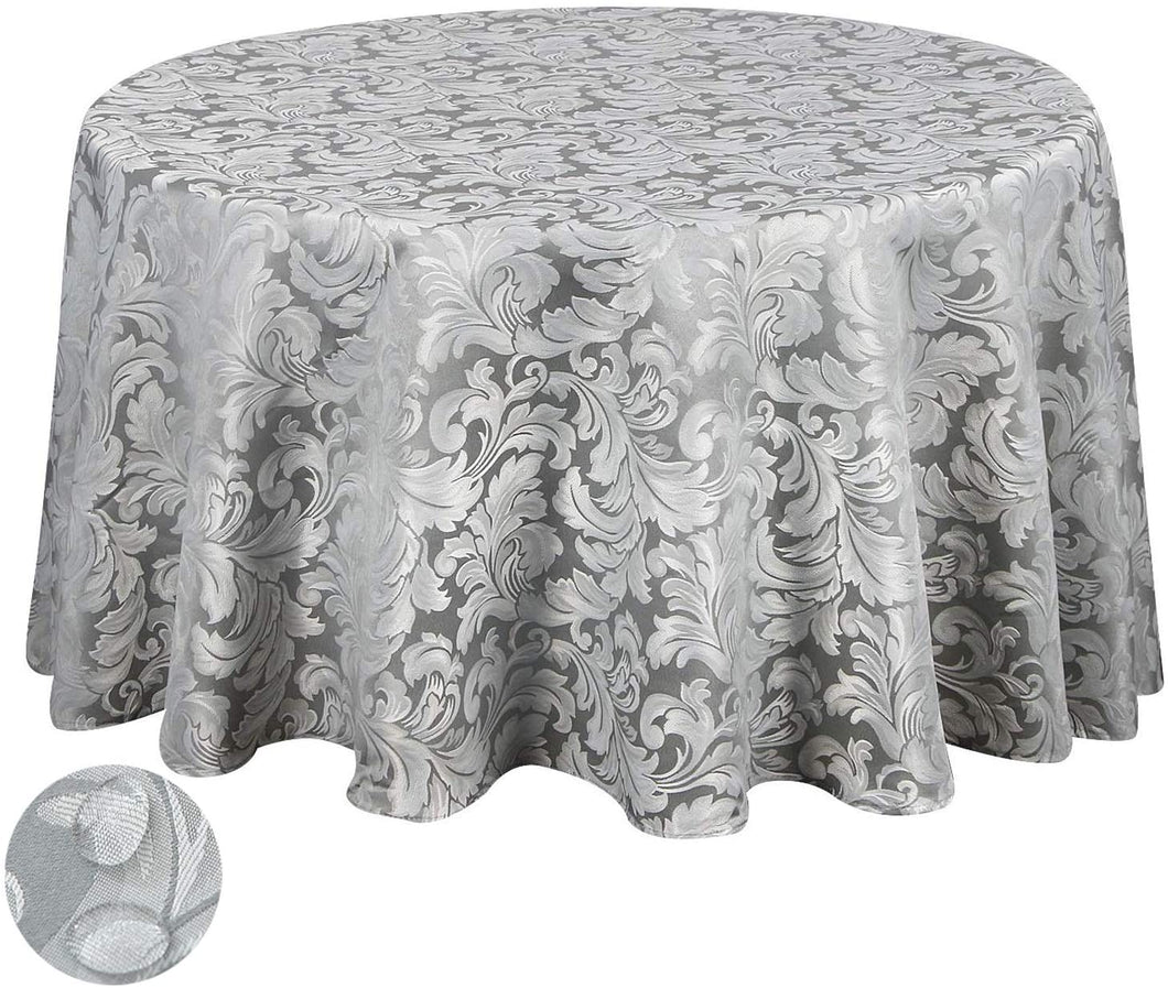 Tektrum Heavy Duty 90 inch Round Damask Jacquard Tablecloth Table Cover - Waterproof/Spill Proof/Stain Resistant/Wrinkle Free - Great for Banquet, Parties, Dinner, Kitchen, Wedding (Silver Gray)