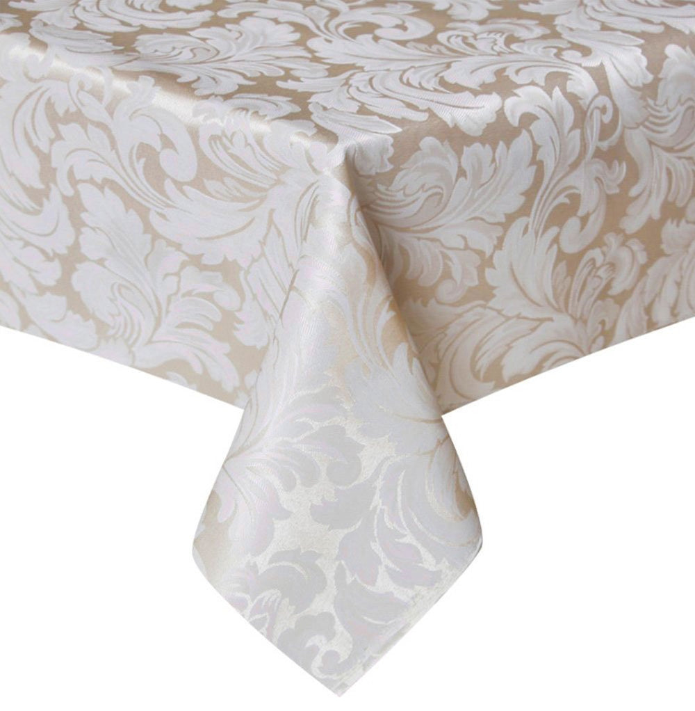 Tektrum Heavy Duty Square/Rectangular Damask Jacquard Tablecloth Table Cover - Waterproof/Spill Proof/Stain Resistant/Wrinkle Free - Great for Banquet, Parties, Dinner, Kitchen, Wedding (Beige)