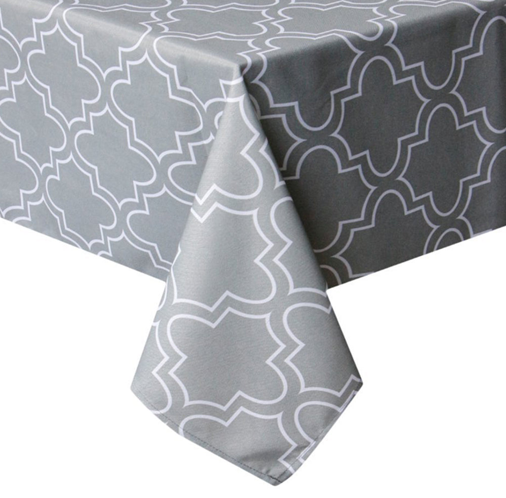 Tektrum Rectangular Microfiber Moroccan Quatrefoil Tablecloth Table Cover - Spill Proof/Stain Resistant/Waterproof/Wrinkle Free - Great for Parties, Banquet, Dinner, Kitchen (Light Grey)