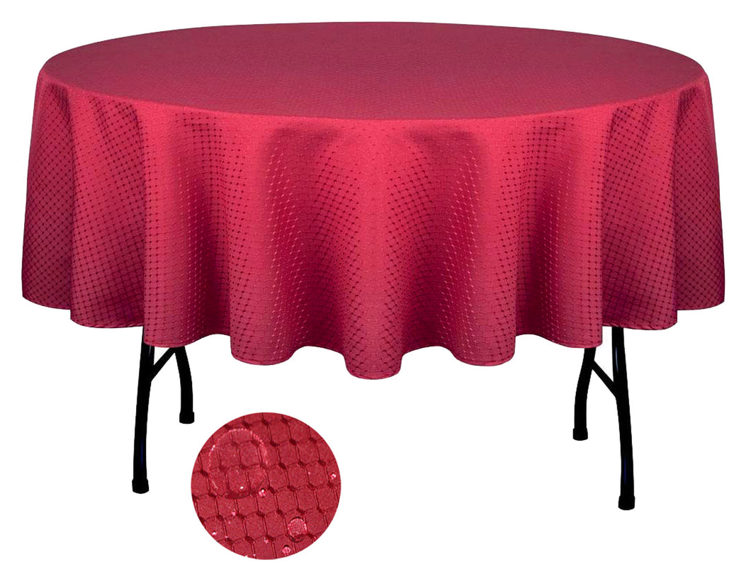 Tektrum Heavy Duty 70 inch Round Elegant Waffle Weave Check Jacquard Tablecloth Table Cover - Waterproof/Spill Proof/Stain Resistant/Wrinkle Free/Heavy Duty - Great for Dinner, Banquet, Parties, Wedding (Wine Red)