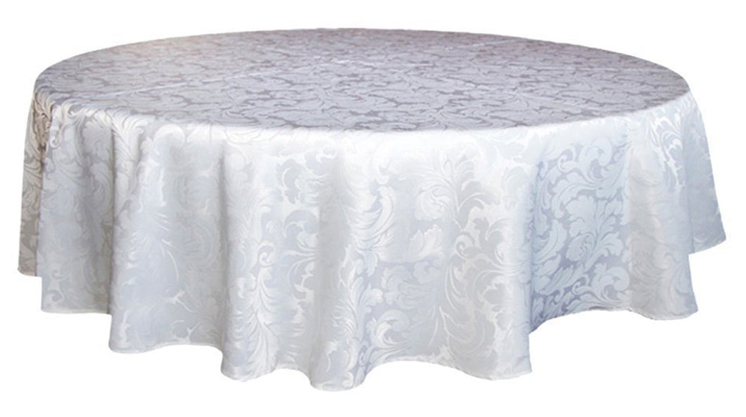Tektrum Heavy Duty 70 inch Round Damask Jacquard Tablecloth Table Cover - Waterproof/Spill Proof/Stain Resistant/Wrinkle Free - Great for Banquet, Parties, Dinner, Kitchen, Wedding (White)